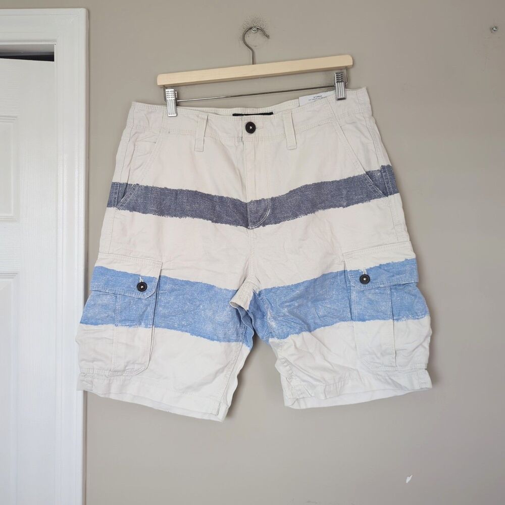 American Eagle Men's NWT Blue Striped 10.5" Inseam Cargo Chino Shorts Size 34